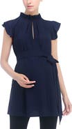 Kimi & Kai Karlena Flutter Sleeve Belted Maternity Top