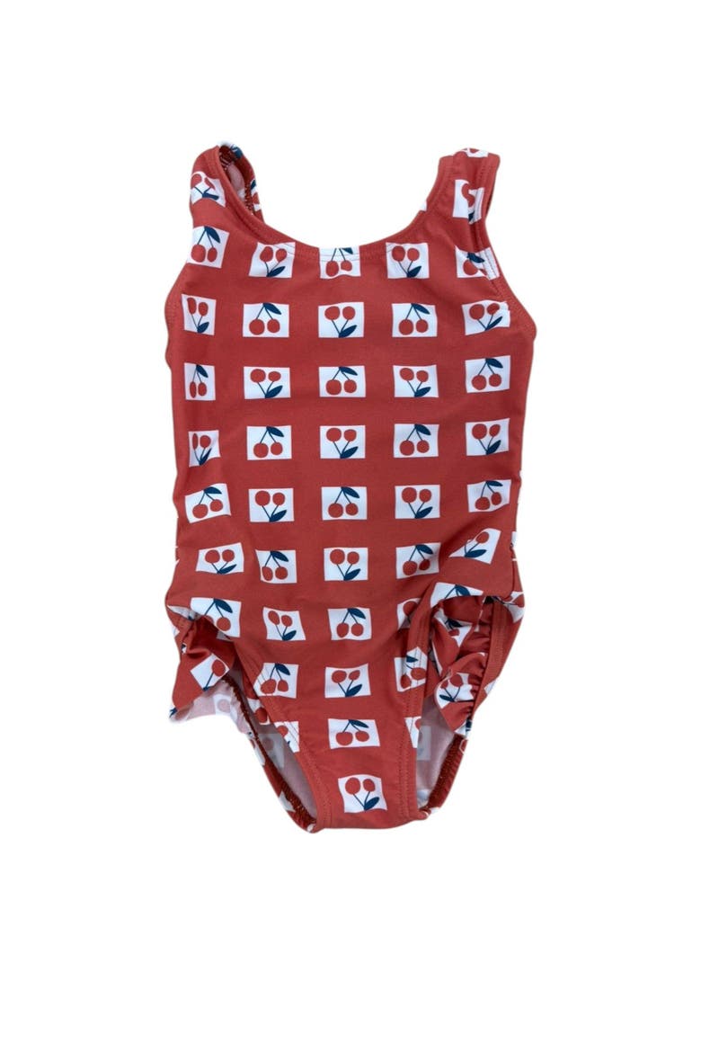Girls Checked One-Piece Swimsuit - Red, Main, color, Red