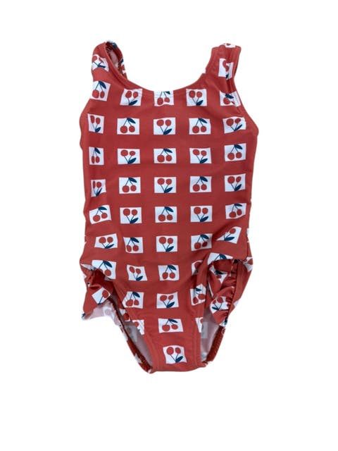 Girls Checked One-Piece Swimsuit - Red