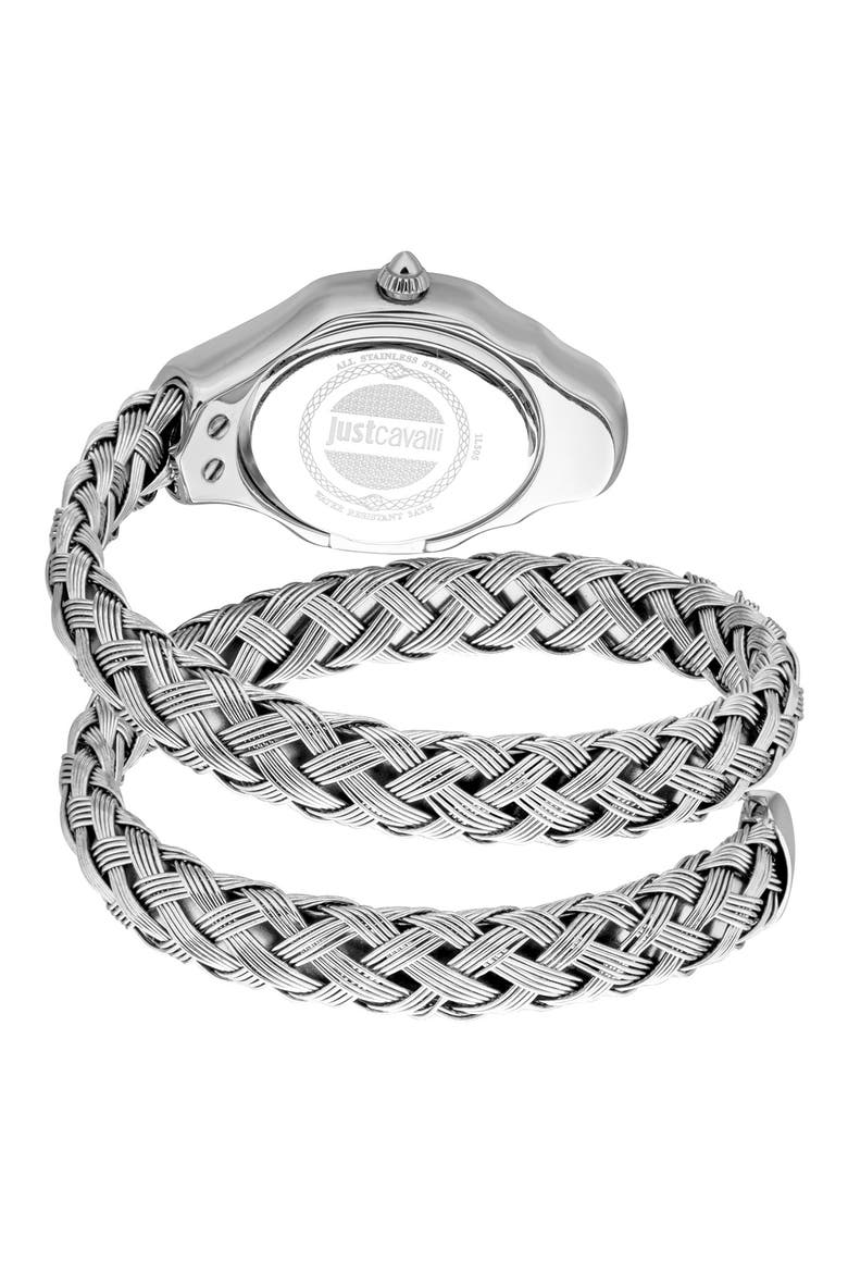 Twined Snake Wraparound Bracelet Watch, 23.5mm x 37mm, Alternate, color, SILVER