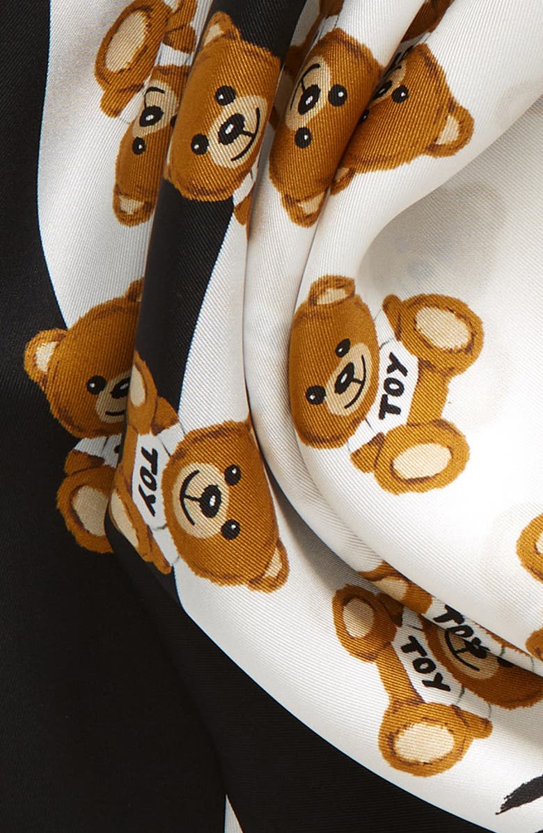 Moschino Mini Bear Print Square Silk Scarf, Alternate, color, 