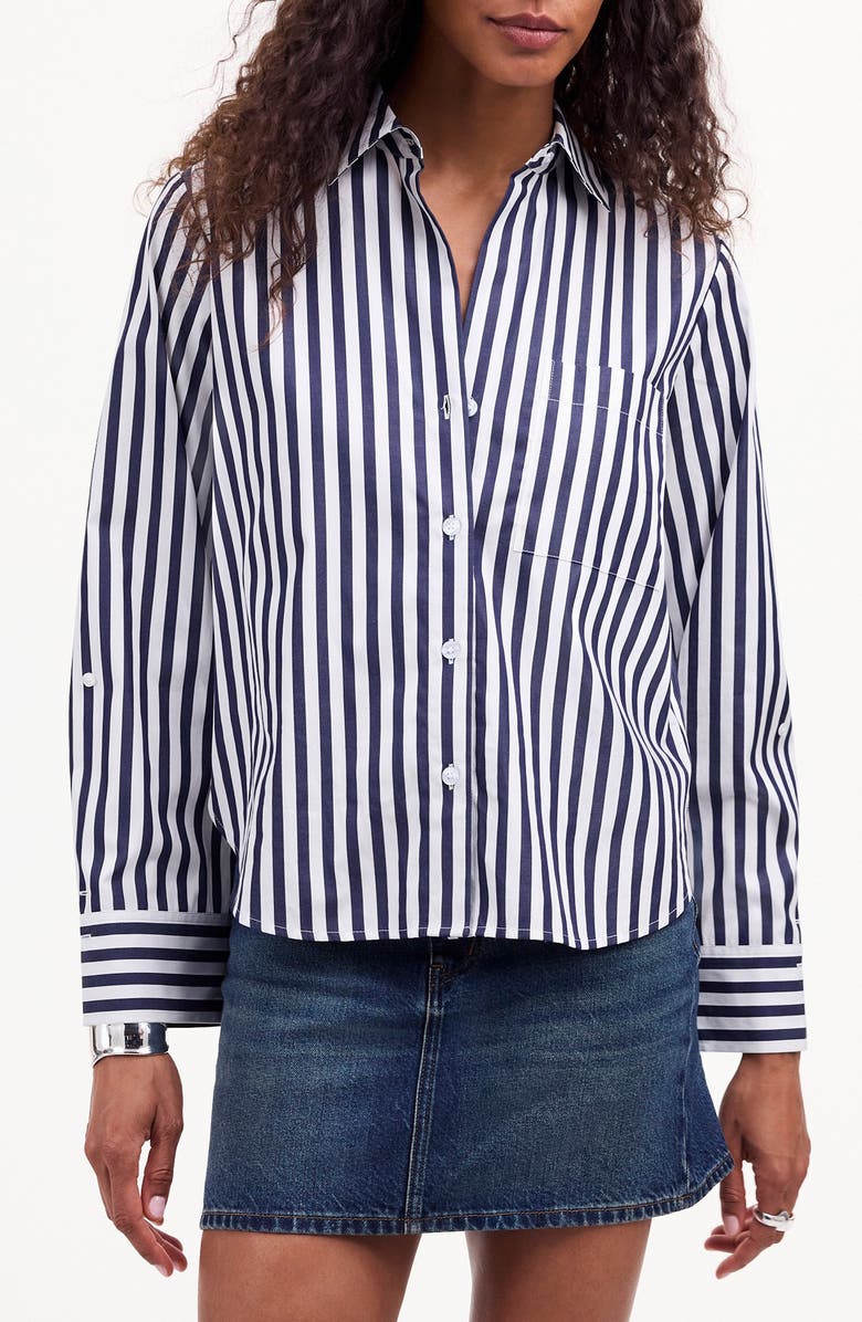 Madewell Stripe Easy Y-Neck Button-Up Shirt, Main, color, 