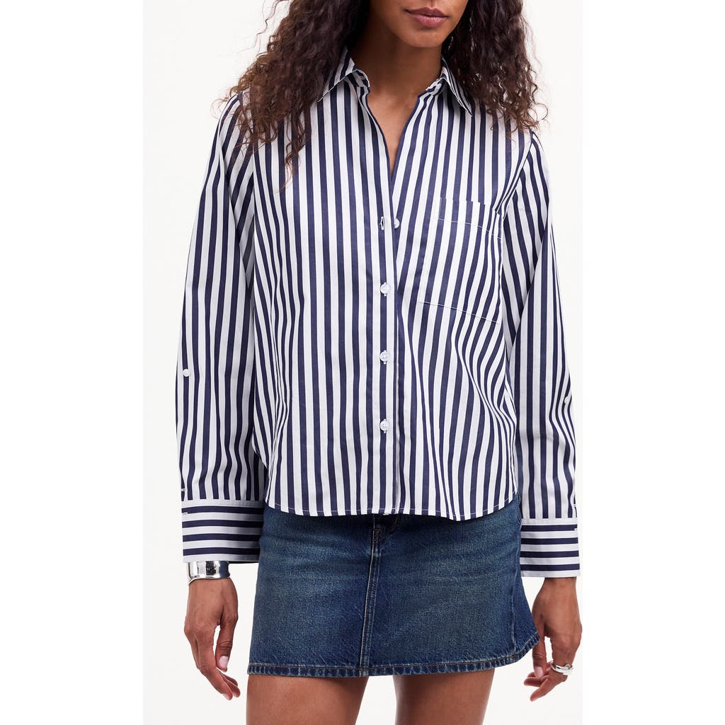 Madewell Stripe Easy Y-neck Button-up Shirt In Dark Midnight