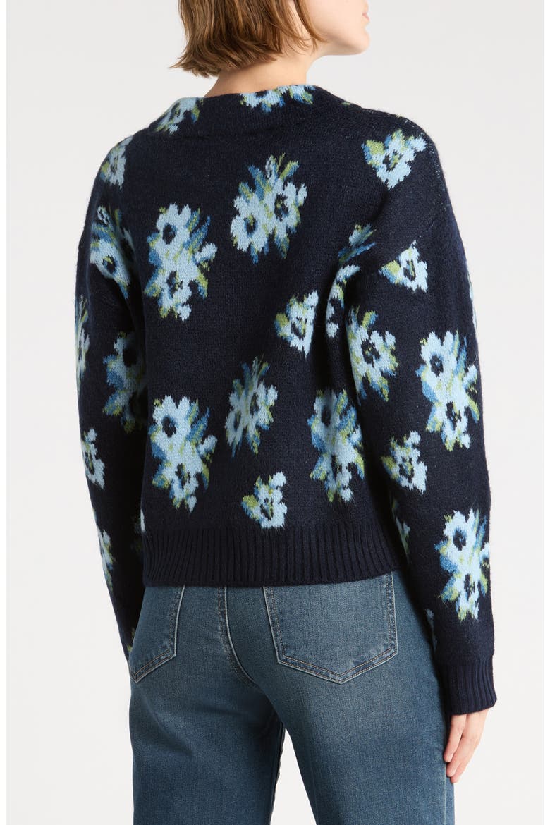 Floral Jacquard Collared Sweater, Alternate, color, NAVY/ BLUE FLORAL