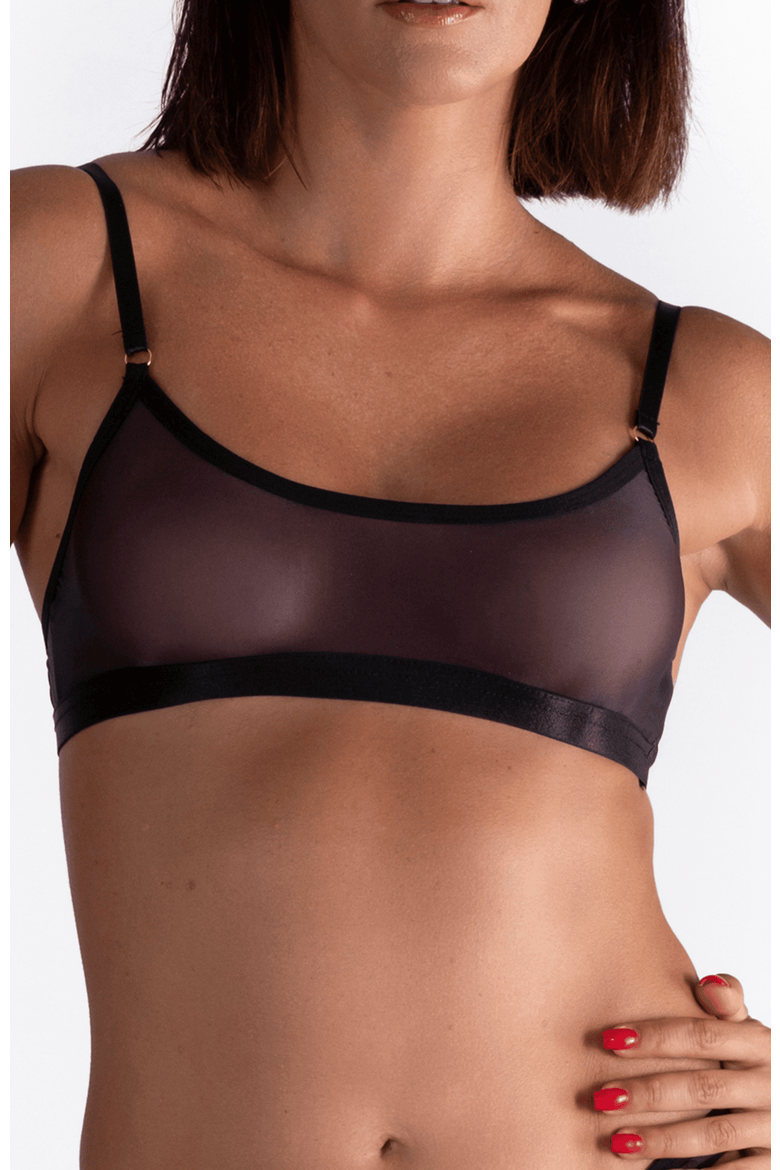 Lustrous Sheer Bralette, Main, color, BLACK