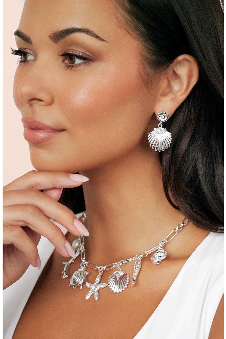 Santorini Shell Drop Earrings, Alternate, color, SILVER