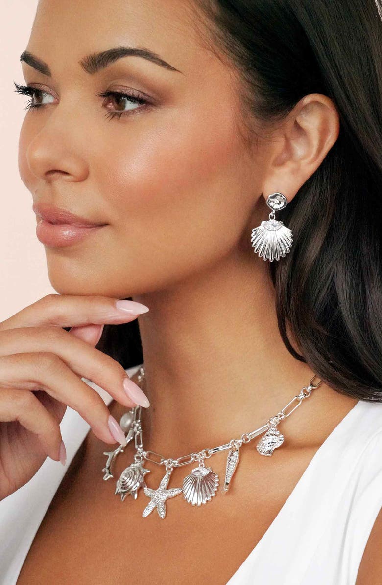 Ettika Santorini Shell Drop Earrings, Alternate, color, Silver