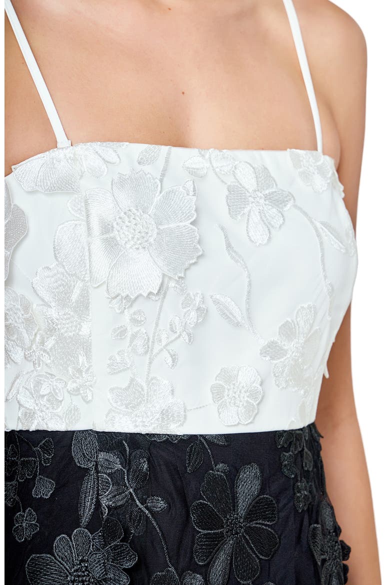 Floral Appliqué Colorblock Midi Dress, Alternate, color, WHITE/ BLACK