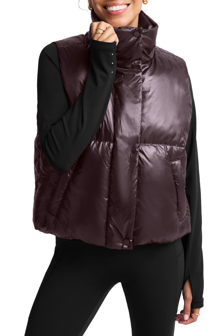 Up for It Puff Shine Vest, Main, color, SHINE CABERNET