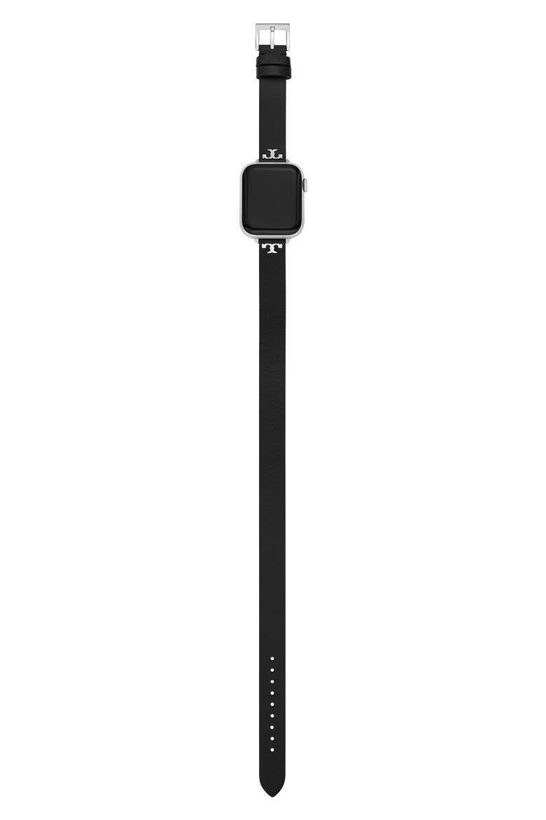 The T Double Wrap Leather Apple Watch® Watchband, Alternate, color, BLACK