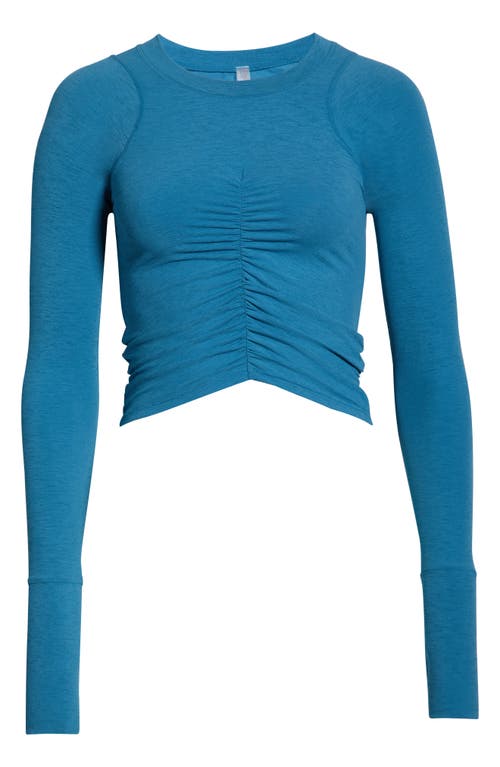 Free People Fp Movement Mile A Minute Ruched Long Sleeve Crop T-shirt In Blue