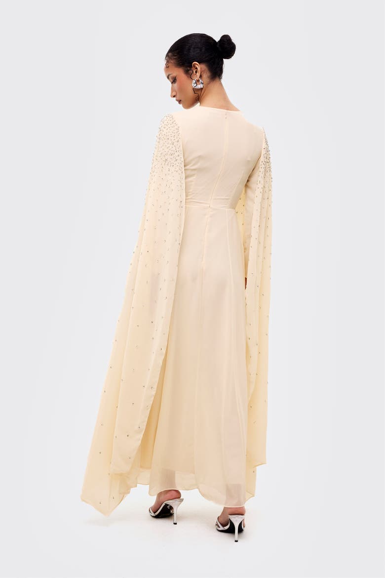 Modest Cape Embellished Sequins Maxi Dress, Alternate, color, CREAM