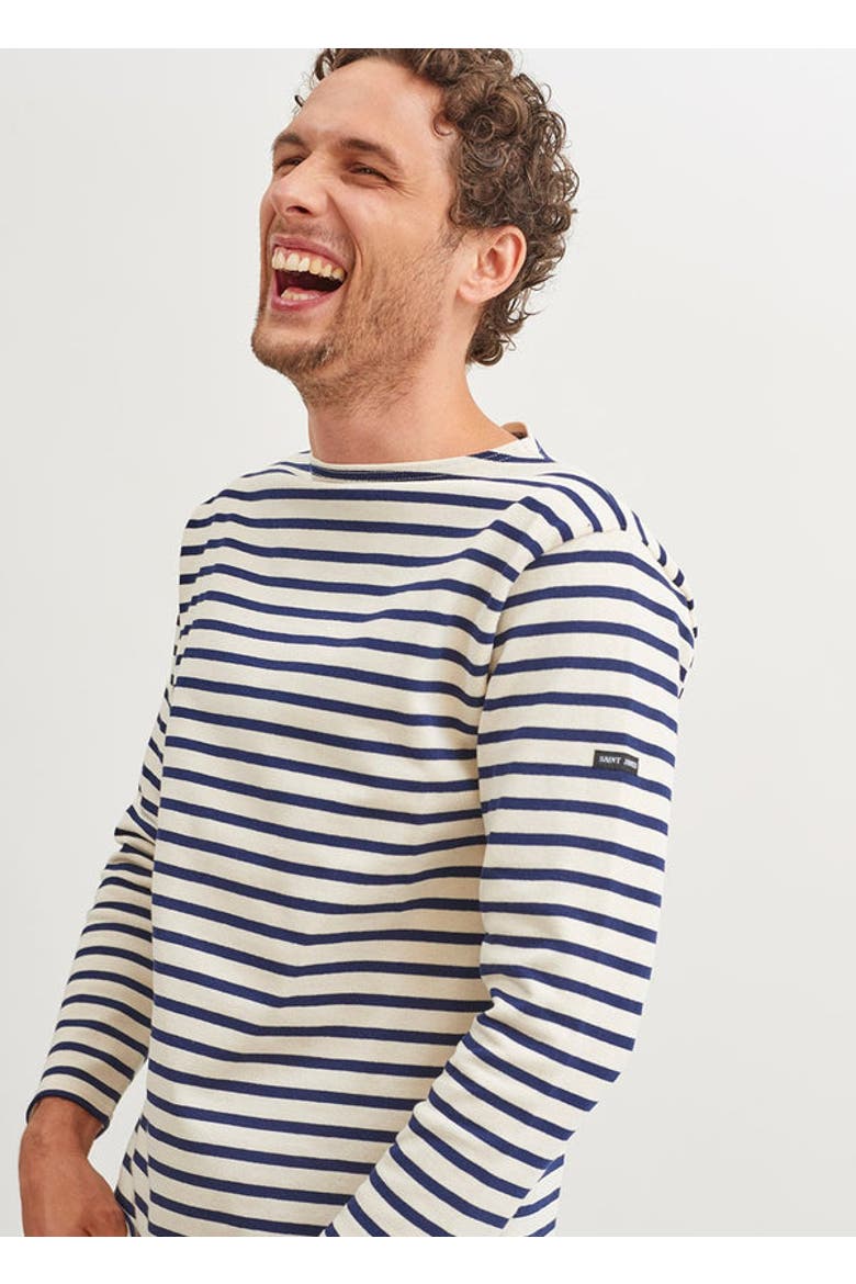 GUILDO - Boat Neck Heavyweight Breton Stripe Shirt, Alternate, color, ecru/navy