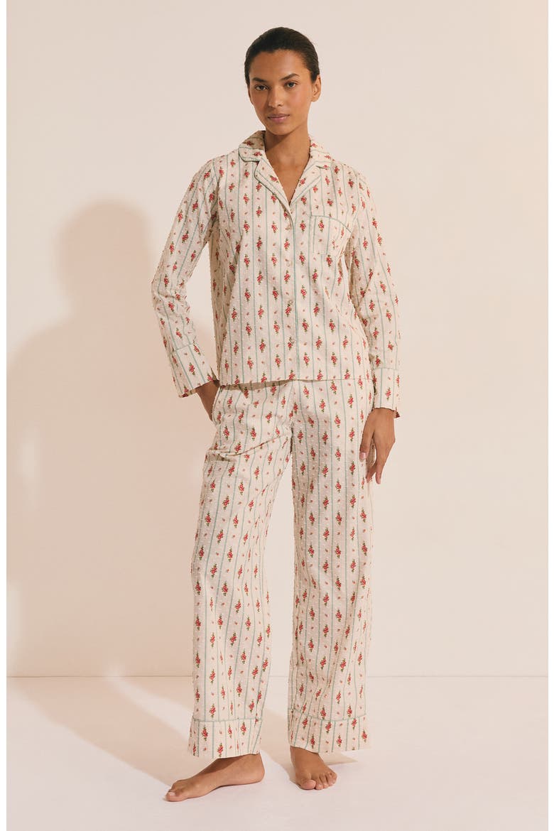 Orea Floral Swiss Dot Chemise Button-Up Pajama Shirt, Alternate, color, POWDER PINK