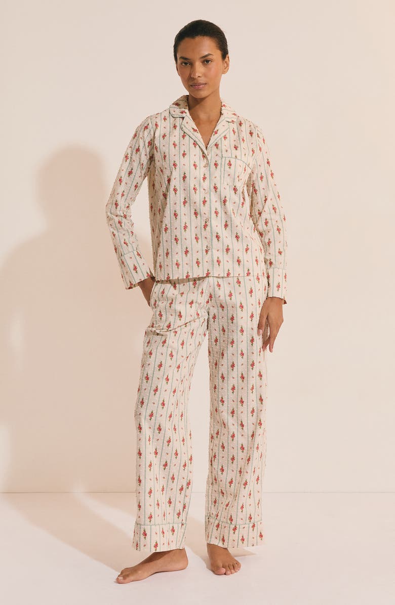 Etam Orea Floral Swiss Dot Chemise Button-Up Pajama Shirt, Alternate, color, Powder Pink