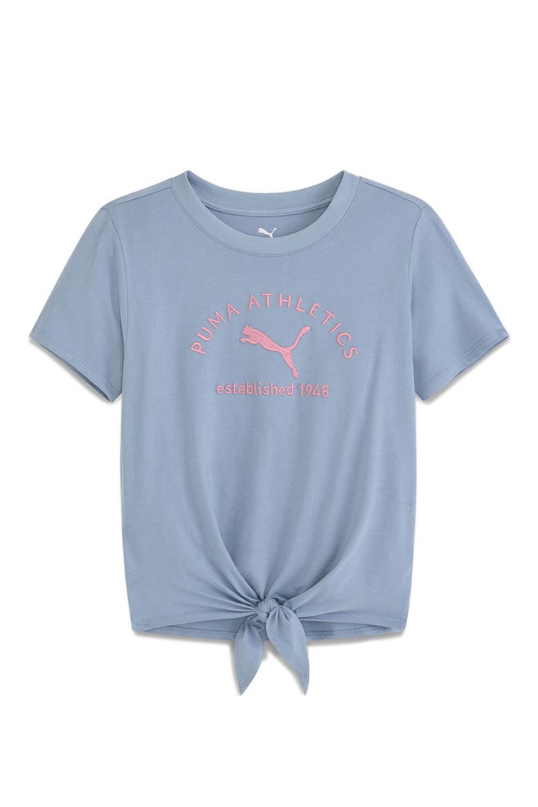 Kids' Embroidered Tie Hem T-Shirt, Main, color, SKY/ PEWTER
