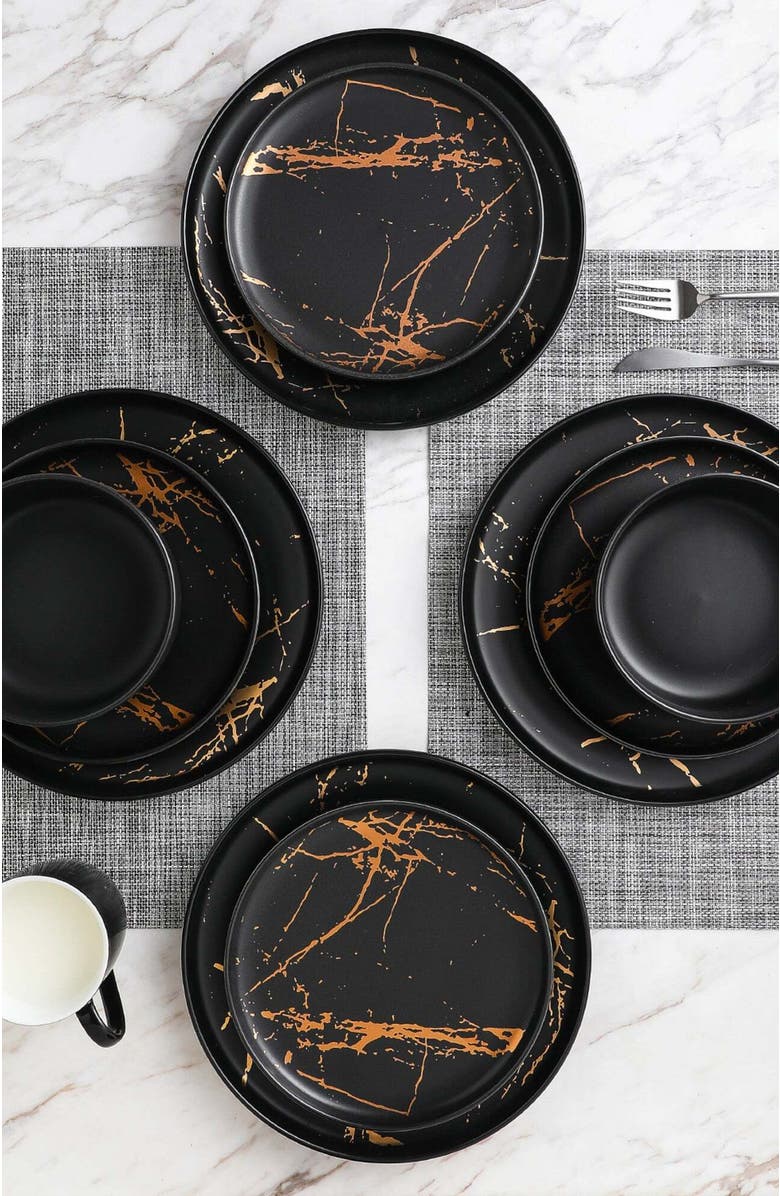 Stone Lain Zora Porcelain 4-Piece Salad Plate Set, Alternate, color, Black