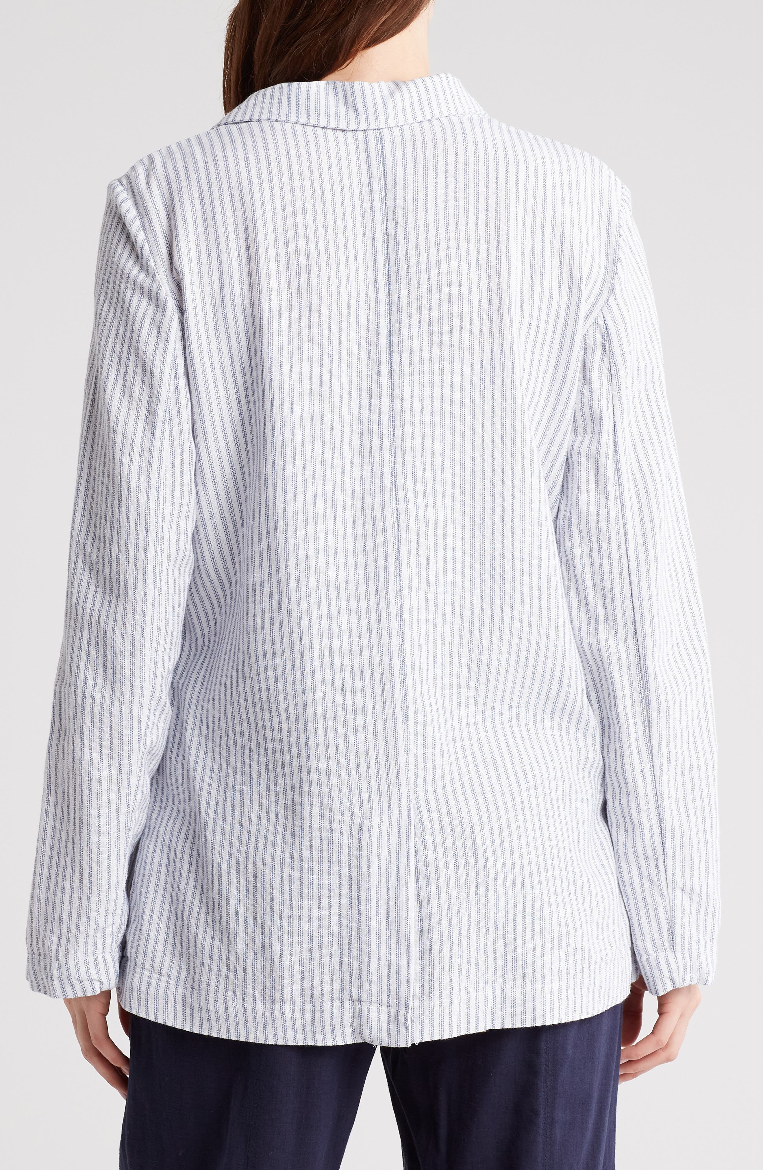 Caslon® Stripe Open Front Linen Blend Blazer (Women) | Nordstromrack