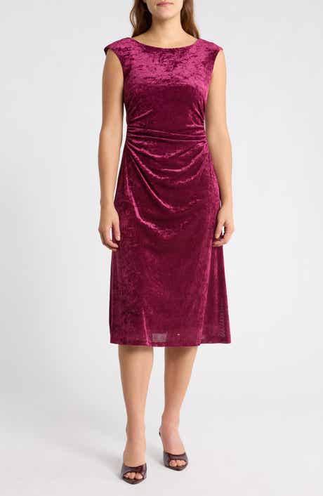 Shirred Waist Velvet Mesh Midi Dress
