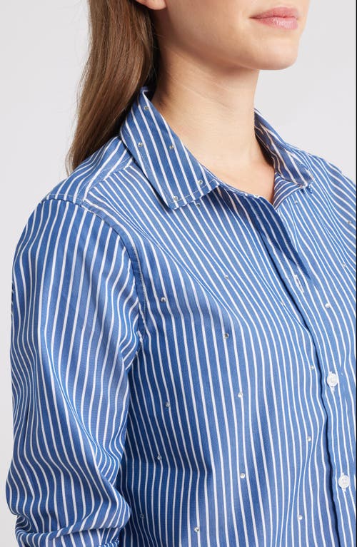 Beachlunchlounge Lynden Embellished Stripe Cotton Blend Button-up Shirt In Blue