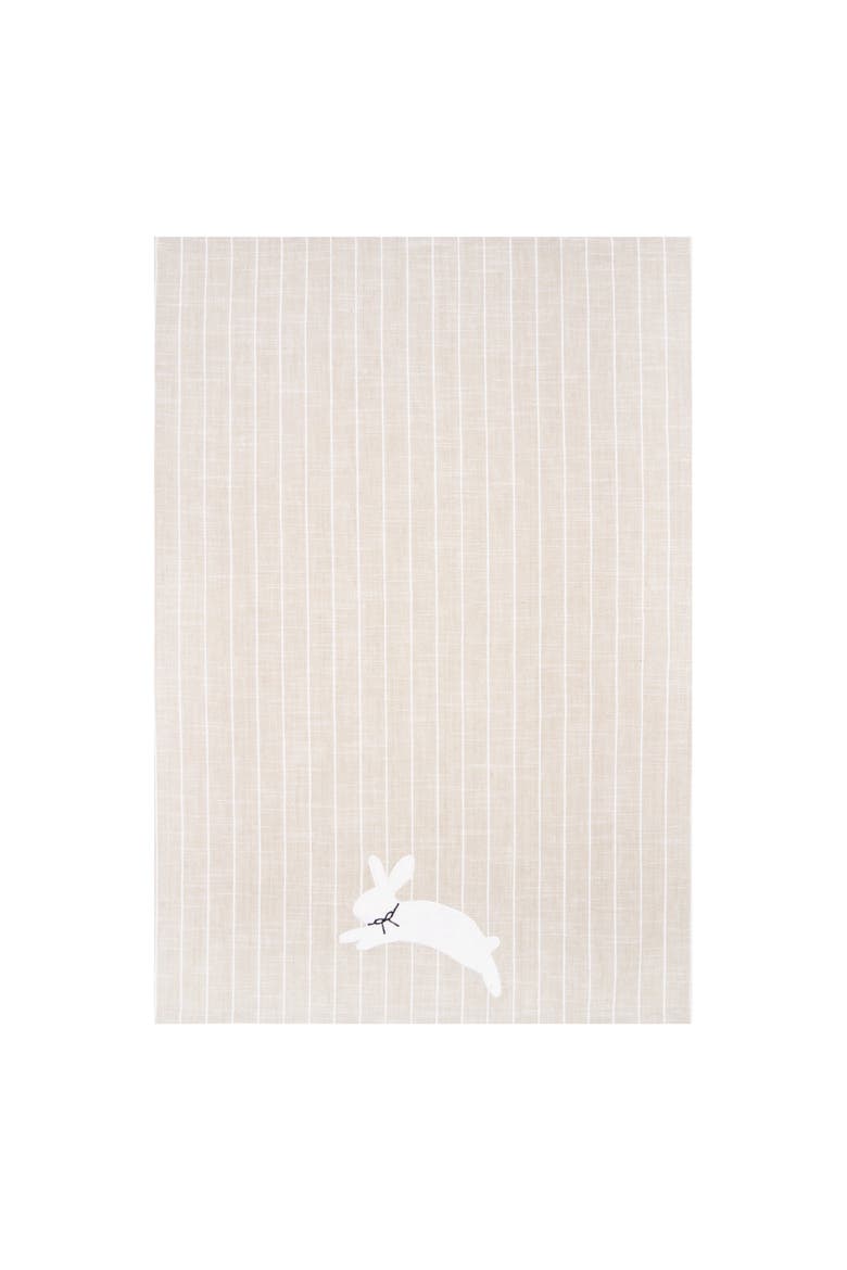 White Easter Bunny Rabbit Silhouette Hop Striped Kitchen Dishtowel, Alternate, color, Beige