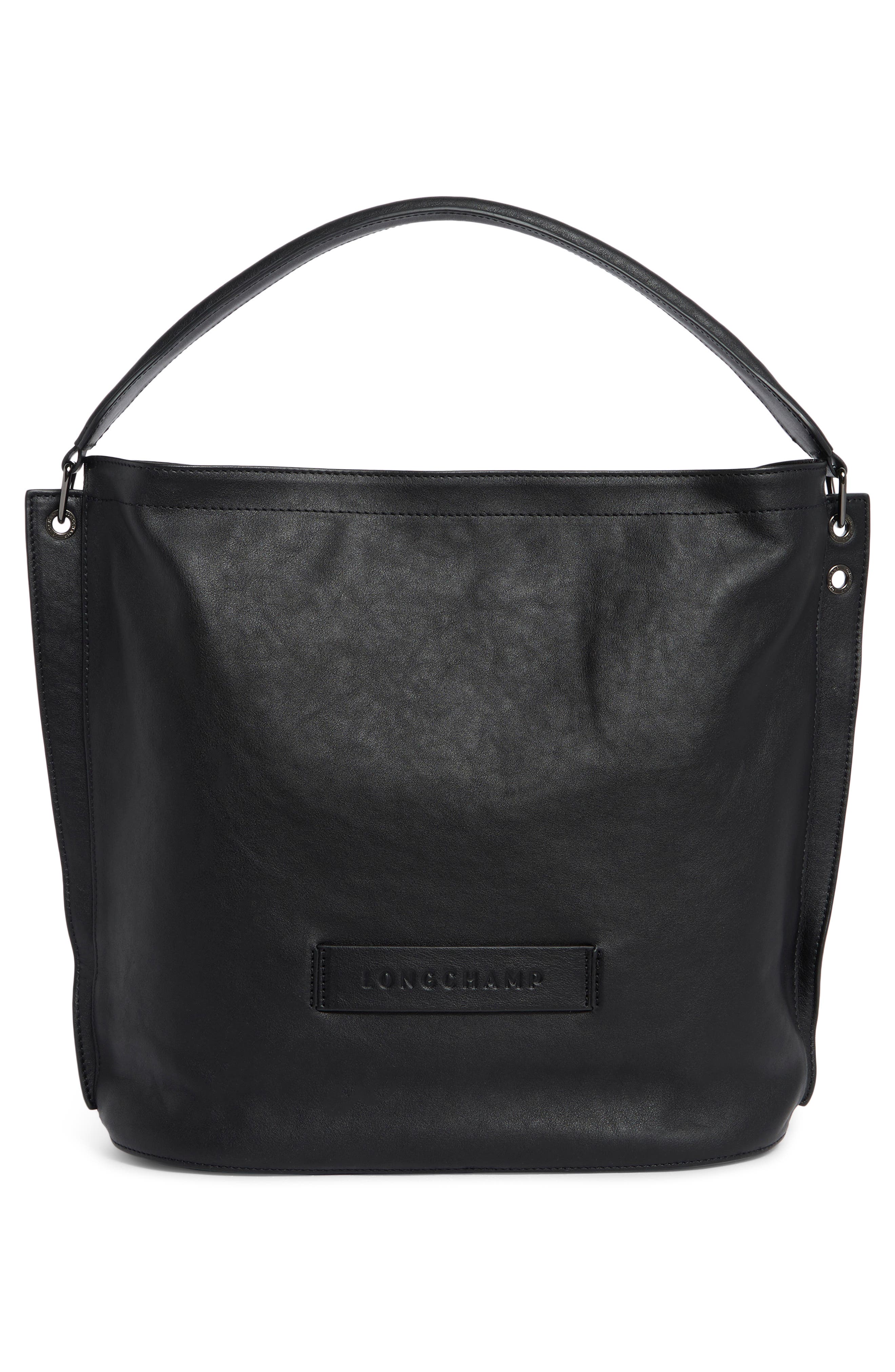 3D Leather Hobo, Alternate, color, BLACK