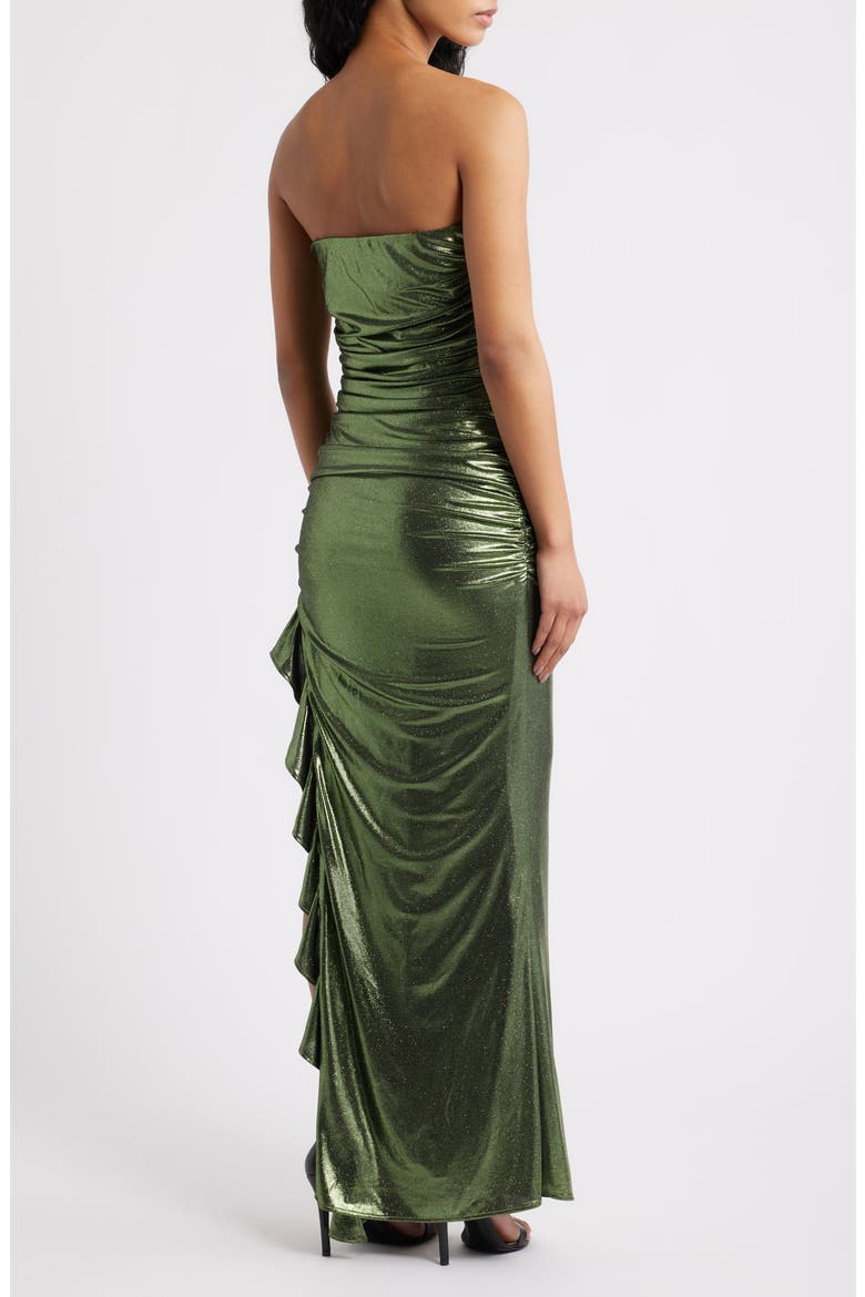 Ruched Foil Strapless Gown, Alternate, color, GREEN