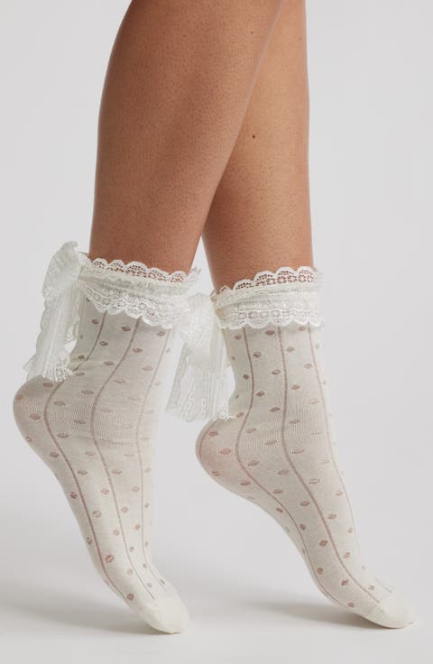 Lace Trim Cotton Blend Crew Socks