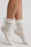 HIGH HEEL JUNGLE Lace Trim Cotton Blend Crew Socks