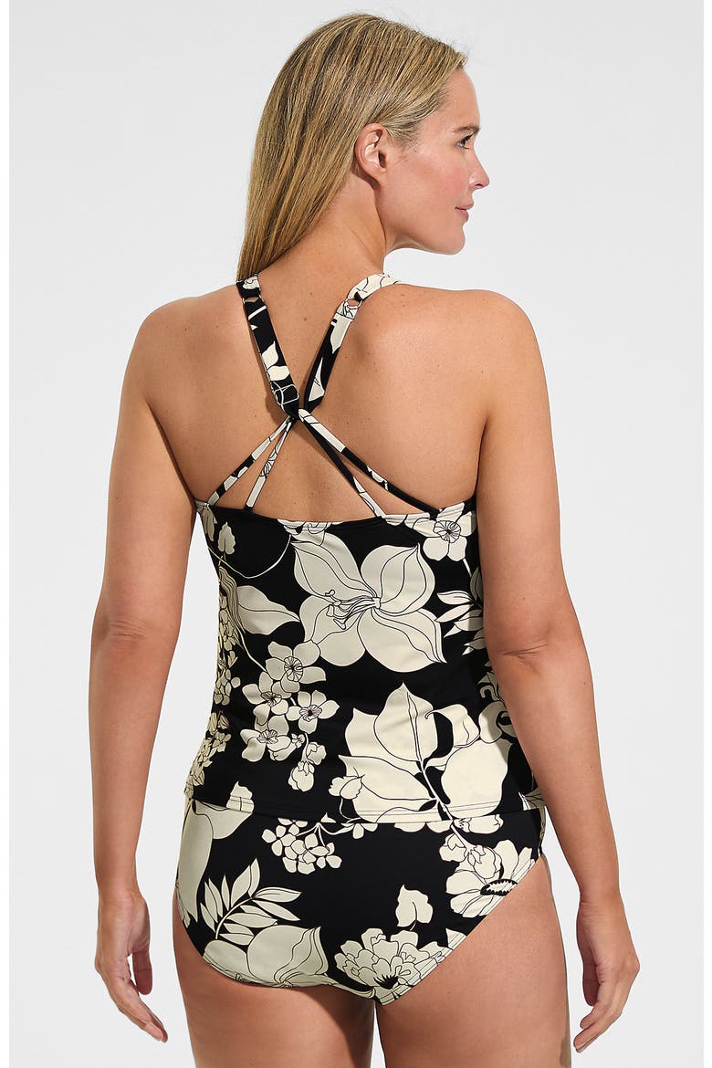 Plus Size DD-Cup Tugless High Neck Strappy Back Tankini Swimsuit Top, Alternate, color, Black/Egret Lilies