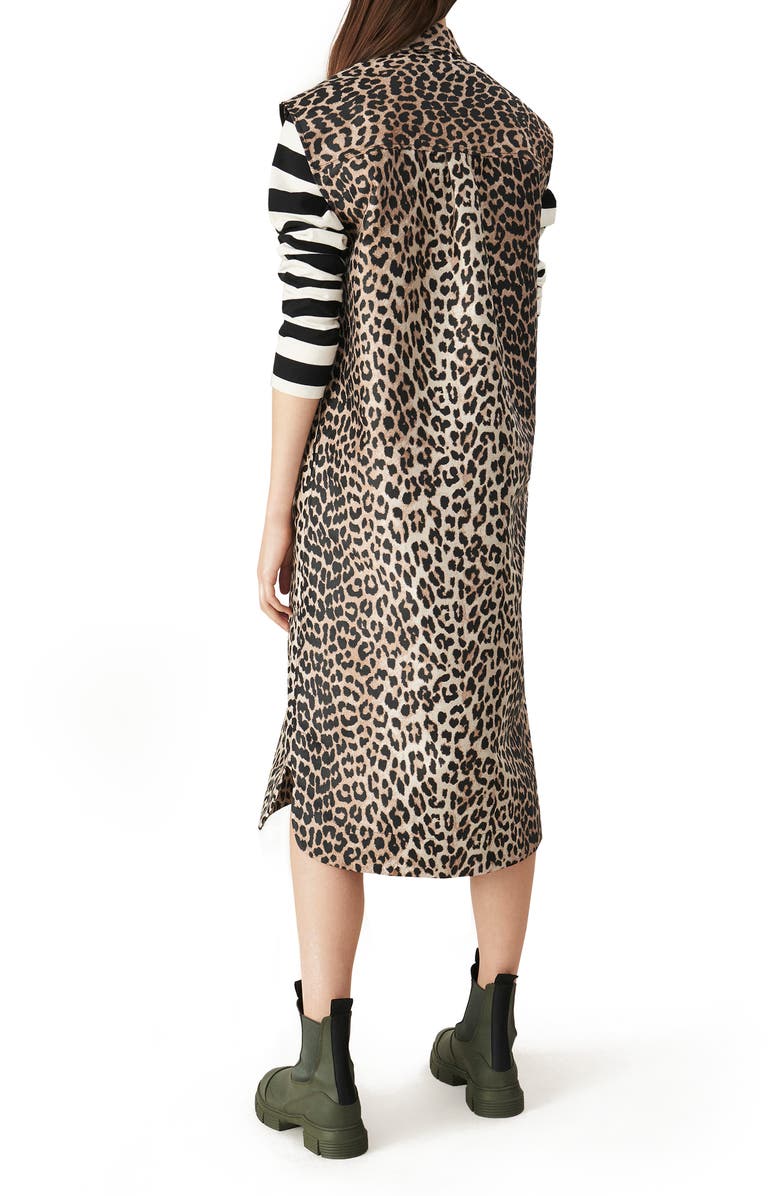 Ganni Leopard Print Sleeveless Shift Dress, Alternate, color,