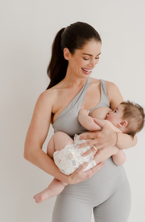 Axk High Impact Racer Back Maternity & Nursing Sports Bra With Easy-release Breastfeeding Clips In Gray