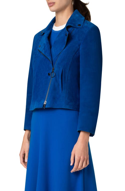 Akris Punto Suede Crop Biker Jacket In Royal