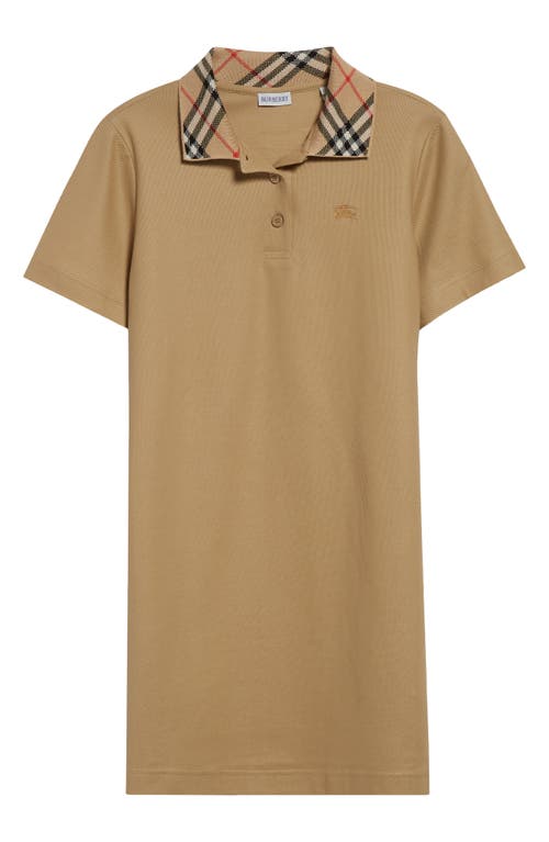 Burberry Cotton Polo-style Dress With Check Collar In Brown
