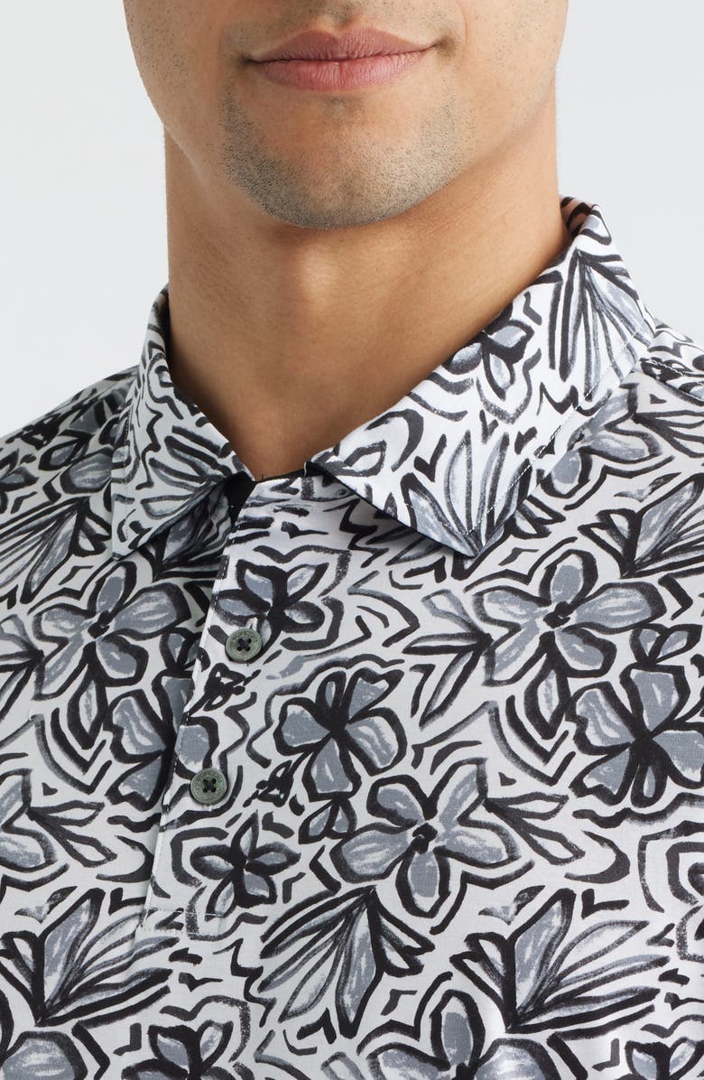Bugatchi Hendrix Digital Abstract Print Cotton Polo, Alternate, color, White
