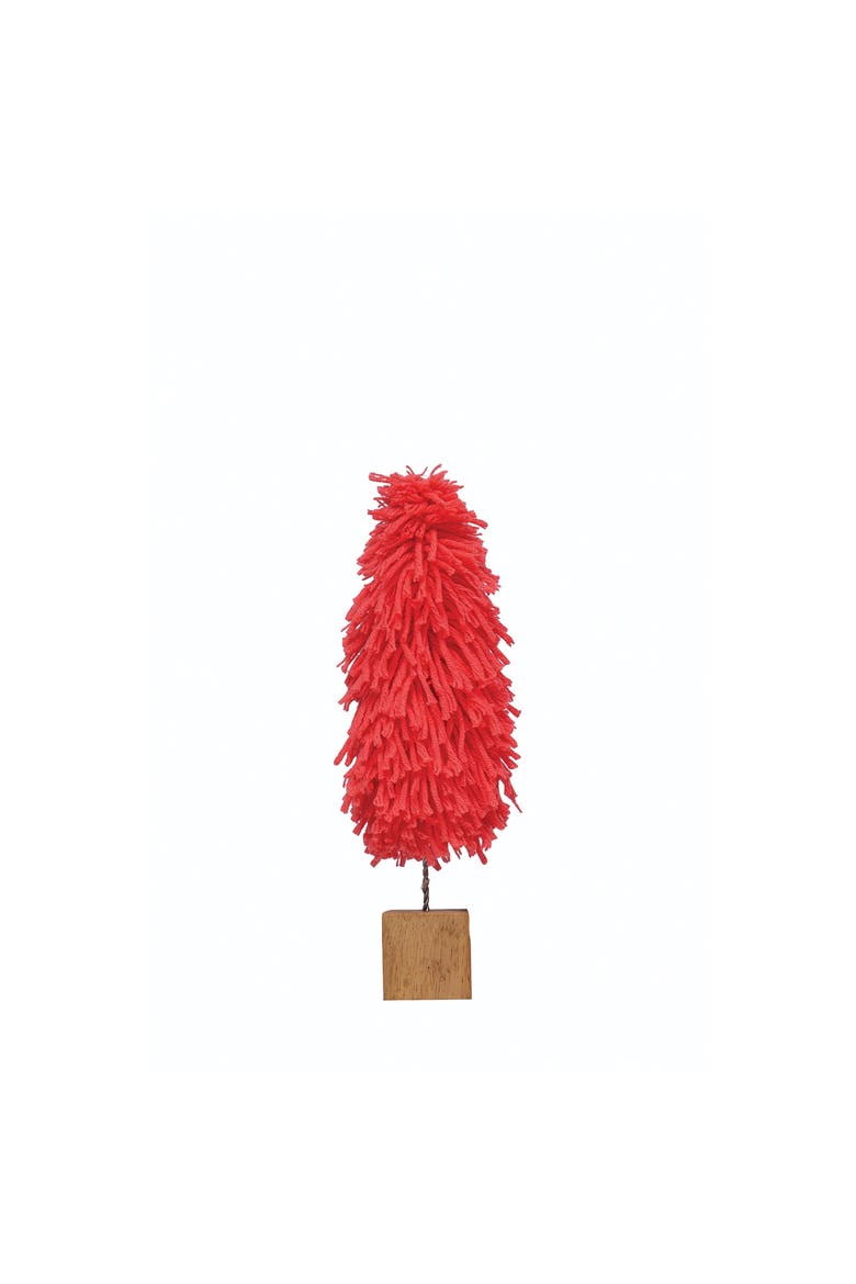 Fabric Yarn Tree with Wood Block Base, Pink, Main, color, Pink