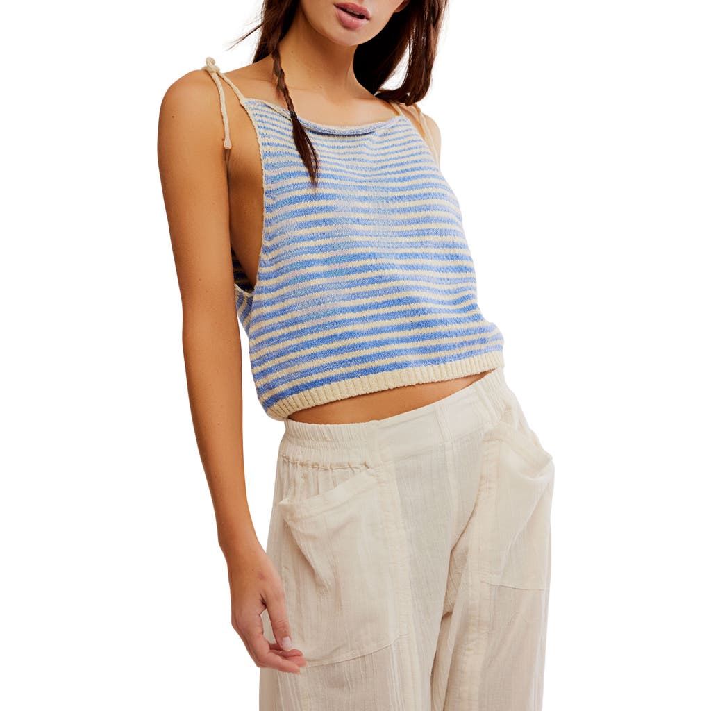 Free People Claire Stripe Knit Crop Camisole In Granada Sky Combo