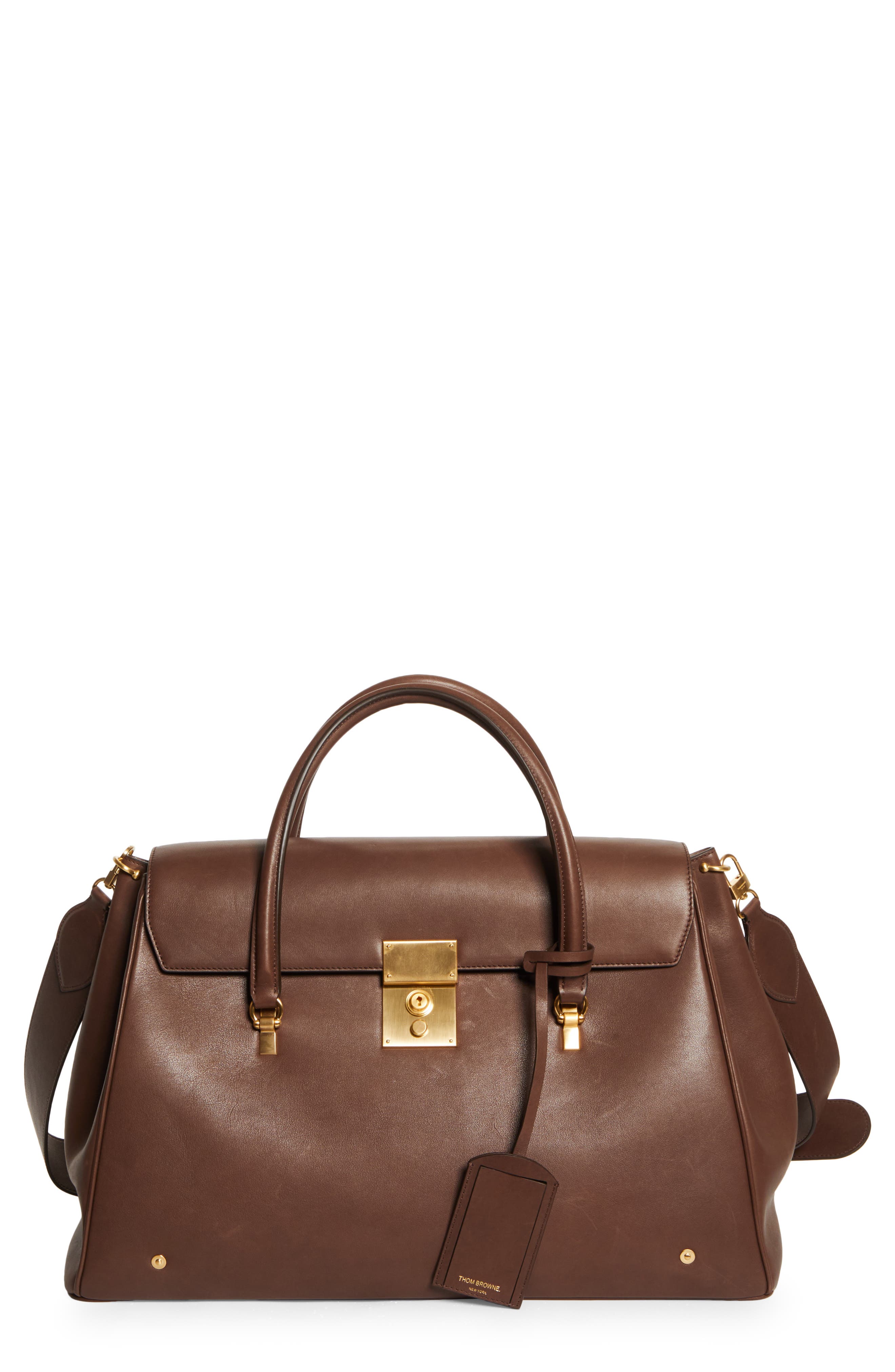 Thom Browne Mr. Thom Soft Pebble Leather Luggage Bag, Main, color, 