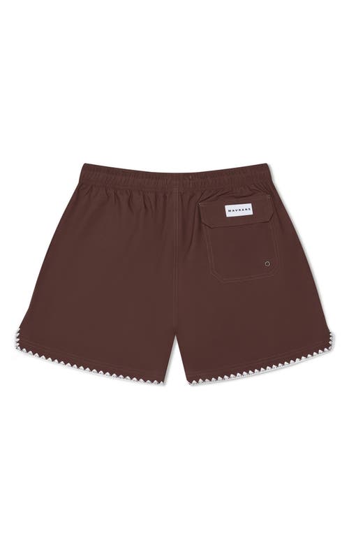Shop Mavrans Stitch Waterproof Swim Trunks In Brown