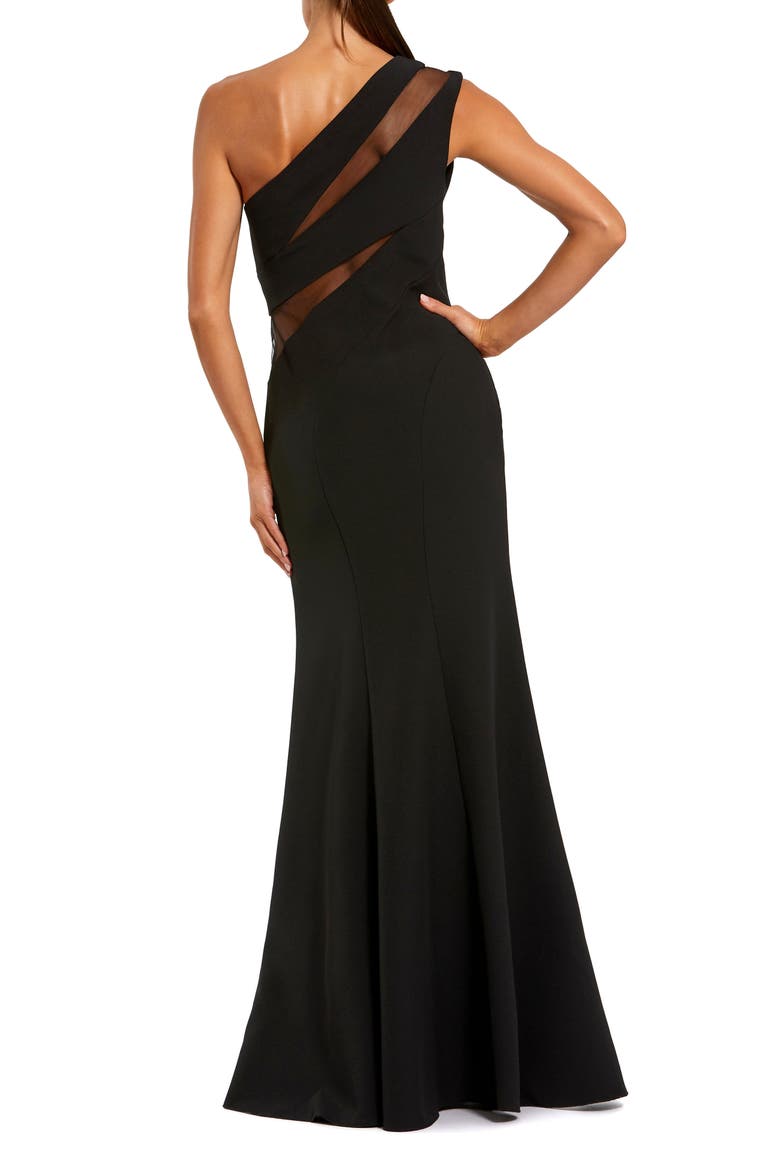 One Shoulder Crepe Illusion Cutout Gown, Alternate, color, Black