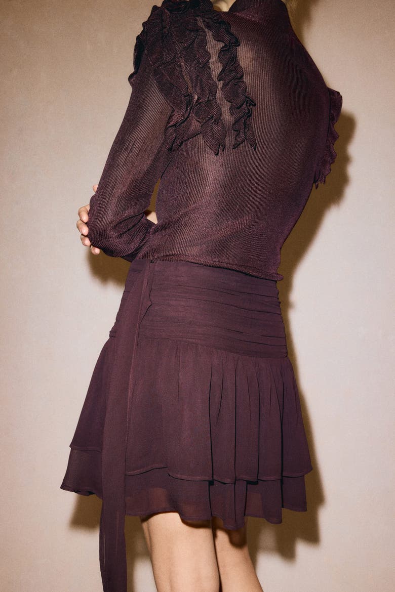Tiered Viscose Skirt, Alternate, color, Burgundy