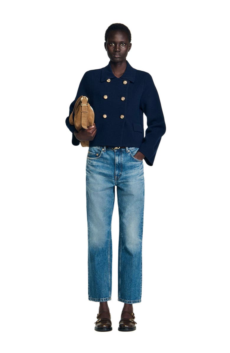 SANDRO Double-breasted cardigan, Alternate, color, Navy Blue