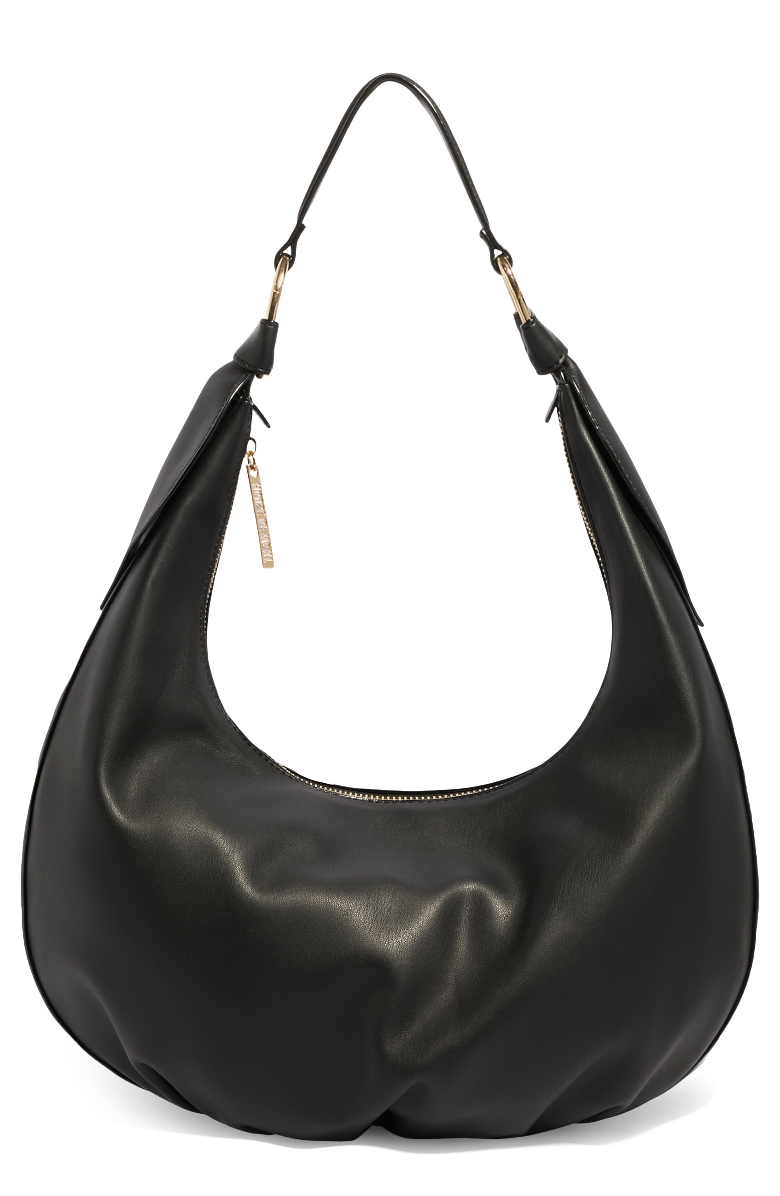 H.O.W. We Saunter Vegan Leather Hobo Bag, Main, color, NOIR