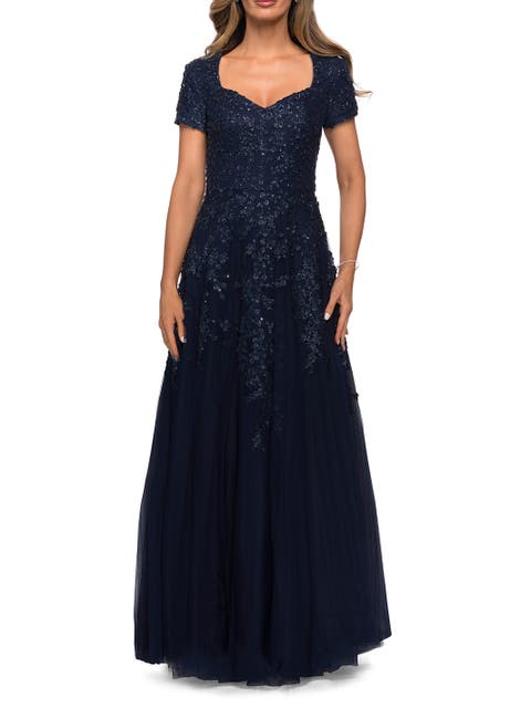 A-line Lace and Tulle Evening Dress with Beading