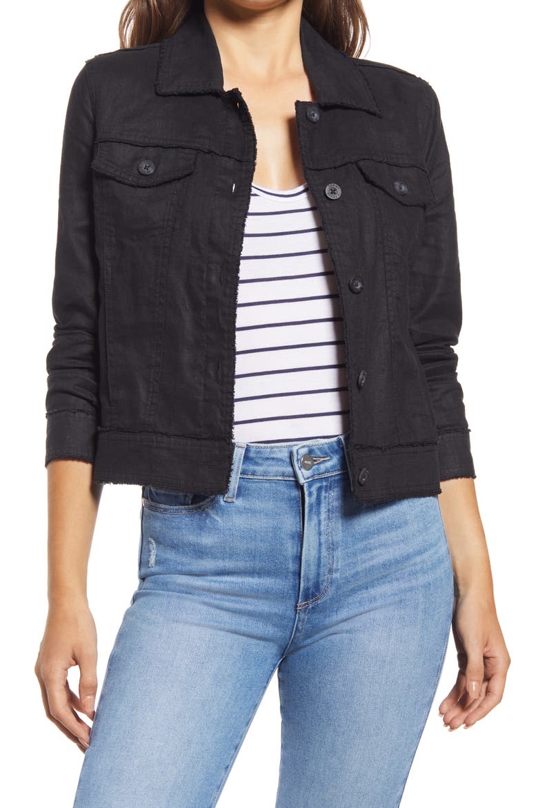 Two Palms Linen Raw Edge Jacket, Main, color, BLACK