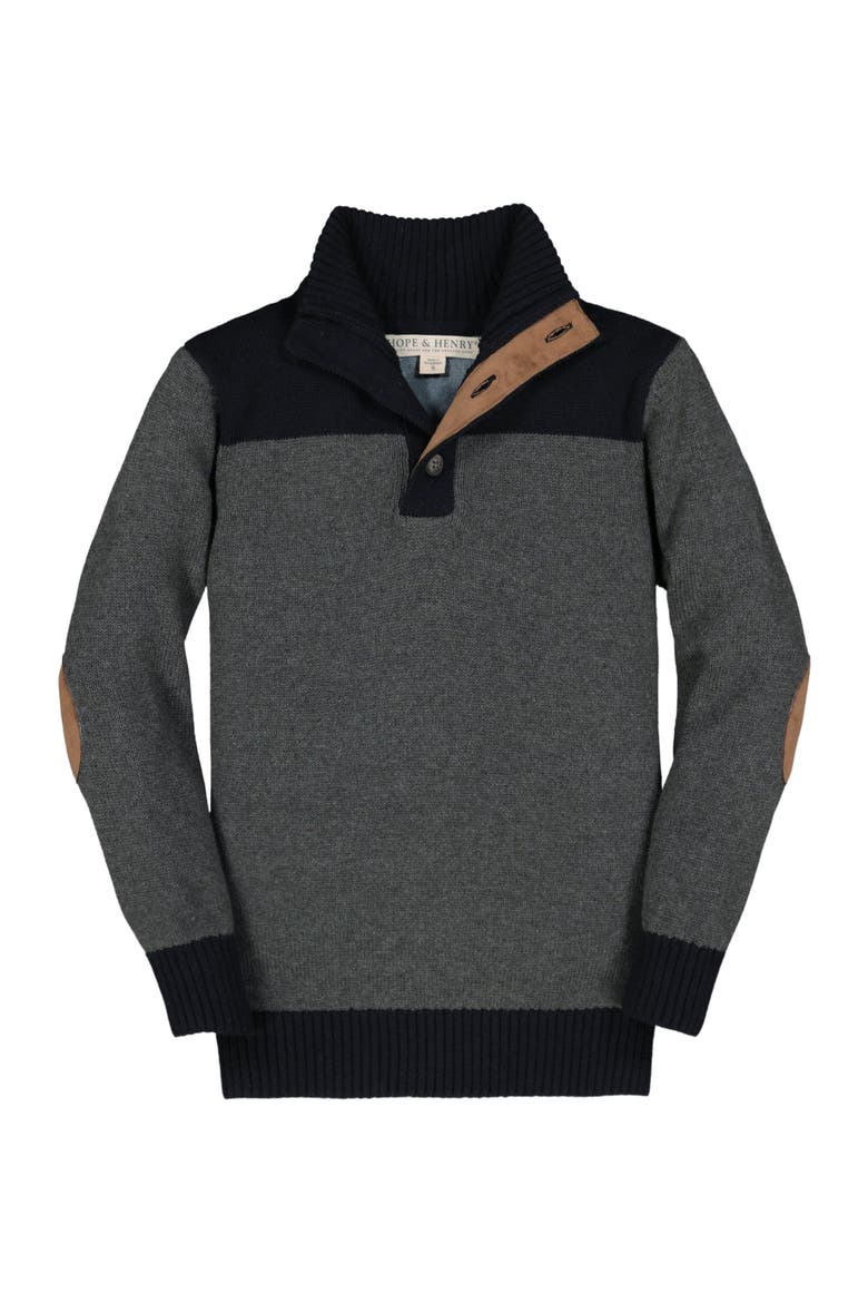 Boys' Organic Contrast Sweater with Elbow Patches, Kids, Main, color, Charcoal Heather and Black
