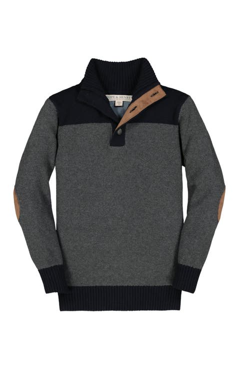 Boys' Organic Contrast Sweater with Elbow Patches, Kids