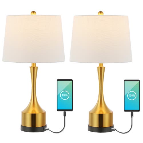 Jonathan Y Cooper 26" Classic French Country Iron Led Table Lamp With Usb Charging Port In Brass Gold