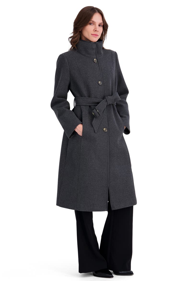 Payton Belted Stand Collar Coat, Alternate, color, CHARCOAL