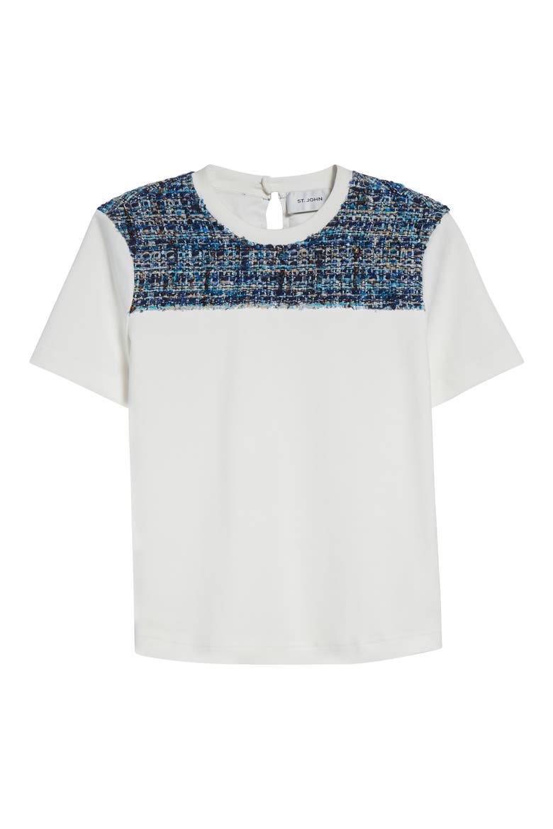 Jersey T-Shirt with Multieyelash Tweed, Alternate, color, WHITE MULTI